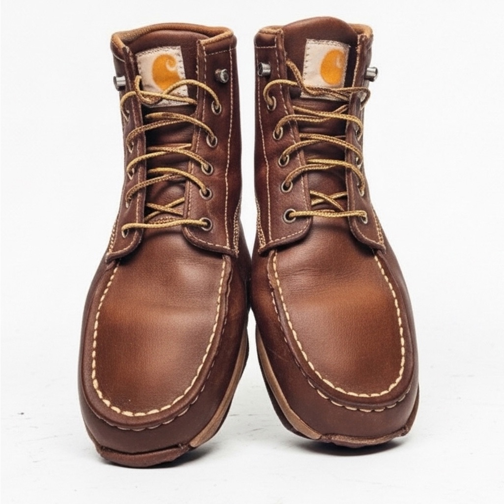 Carhartt Men's Rich Brown Leather Boots Lightweight Wedge Moc Toe Chukka (10.5)